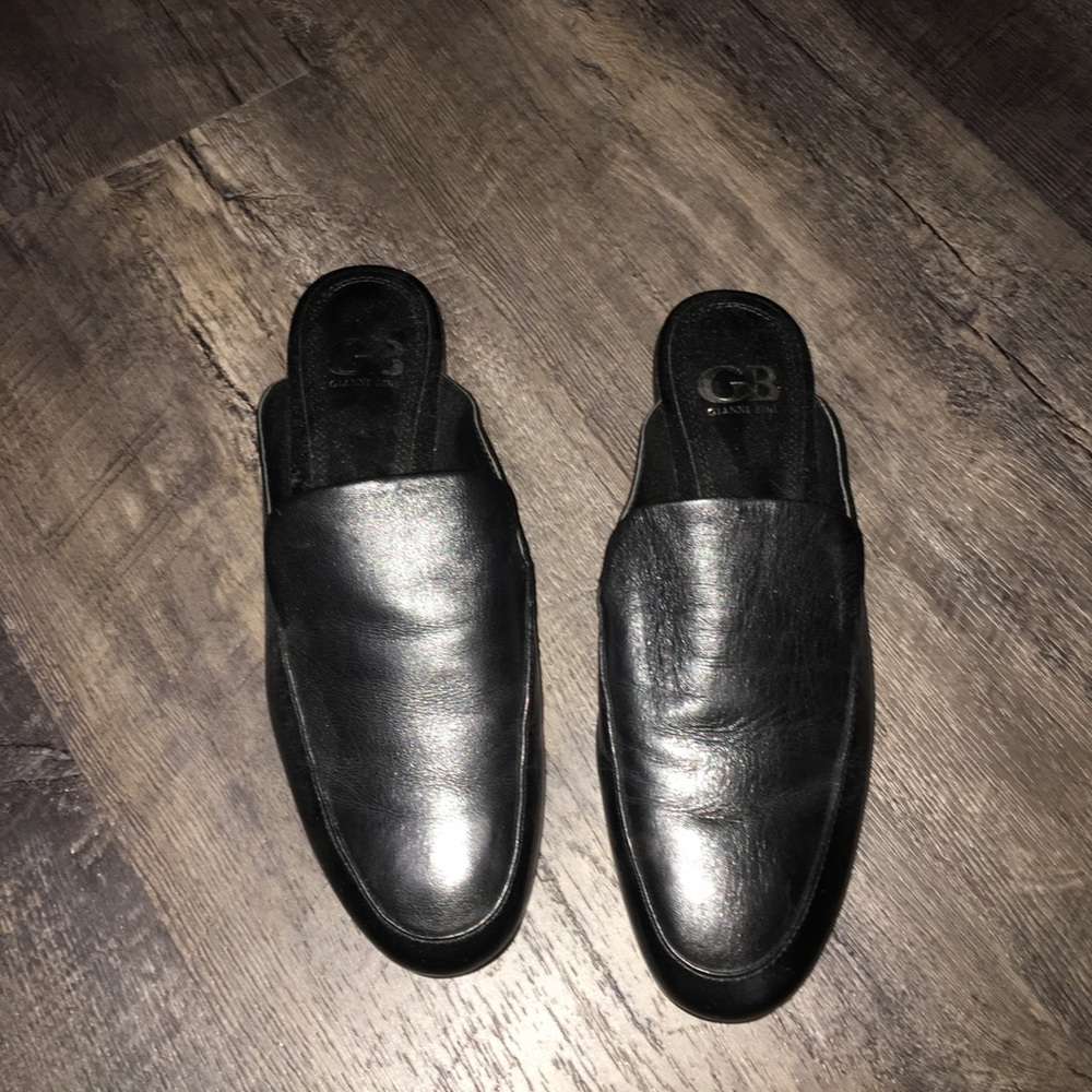 Black, leather Mules